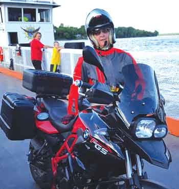 Gateway Rider's Susan Anderson on the Golden Eagle ferry.