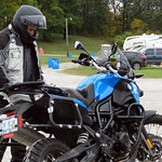 Dual sport riders leave on Saturday morning at the Falling Leaf Rally
